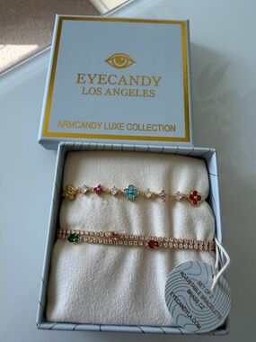 Viral Eye candy Gold colorful Flower pull chain adjustable Bracelet Set